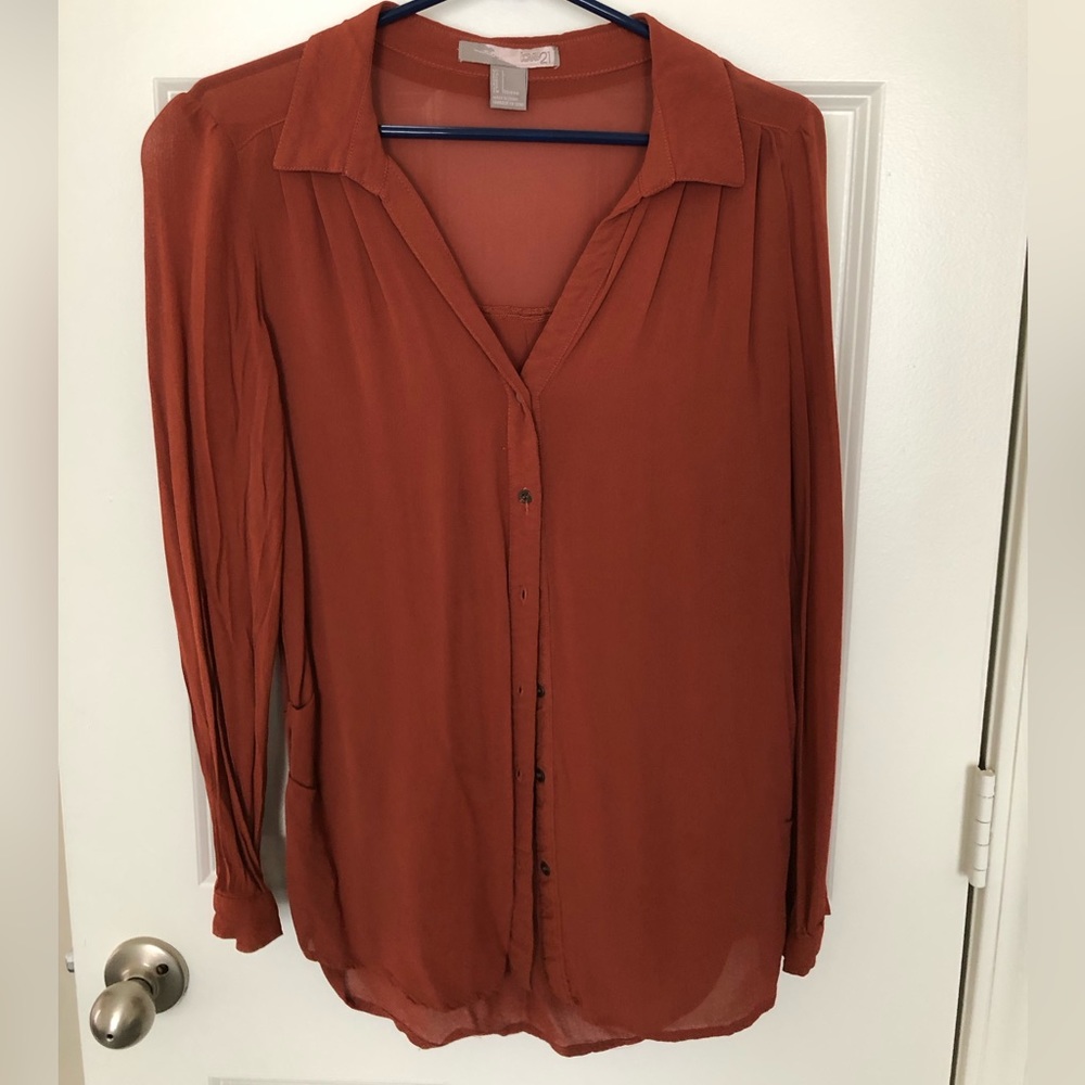 Forever 21 Women’s Ruched Button Up Blouse, Size Large
